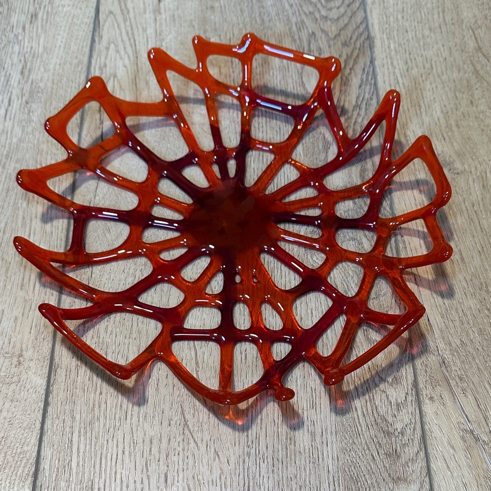 Orange & Red Fused Glass Coral Bowl